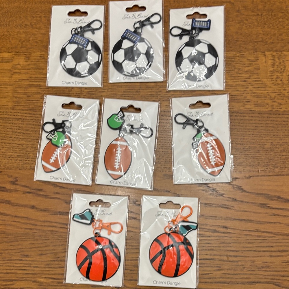 Sports Ball Keychain lot 8 Ink & Barrel charm dangle basketball football soccer